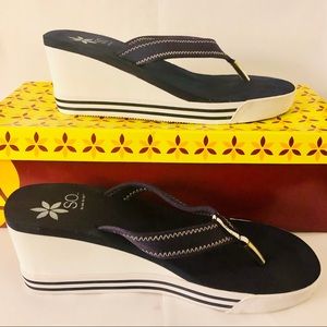 SOS navy/white wedge sandals